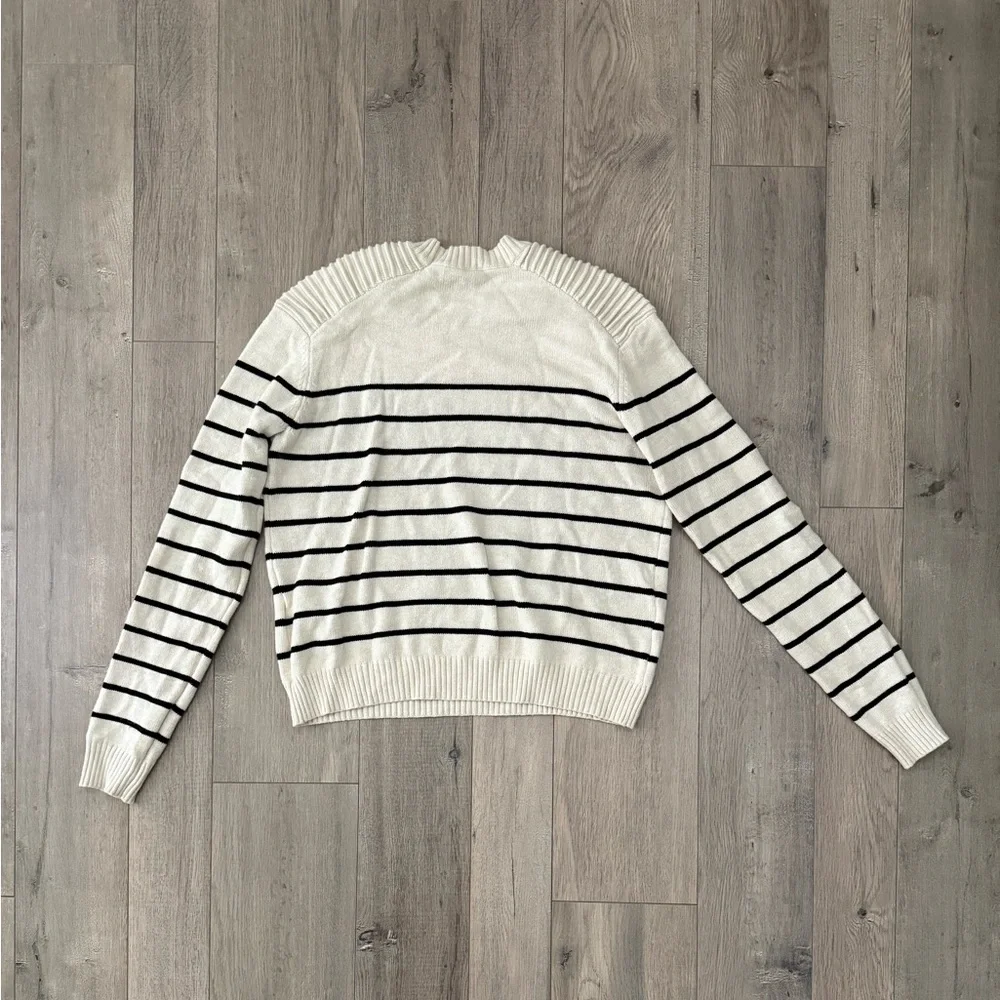 Striped Cream and Black Striped Sweater with Gold Button Accent - Picture 5 of 7